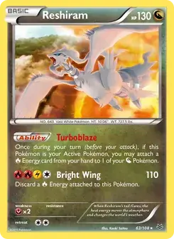 Reshiram 63/108 Roaring Skies Pokémon card