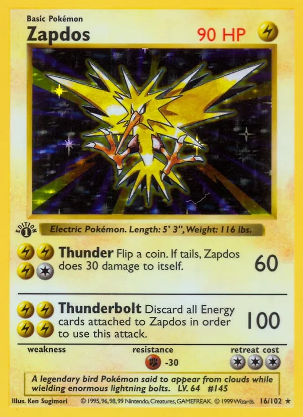 Carta Pokémon Zapdos 16/102 Base Set