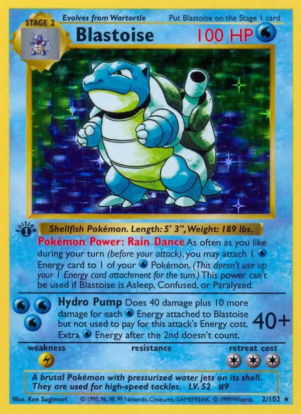 Blastoise 2/102 Base Set Pokémon kaart