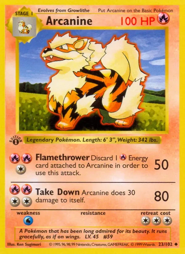 Arcanine 23/102 Base Set Pokémon card