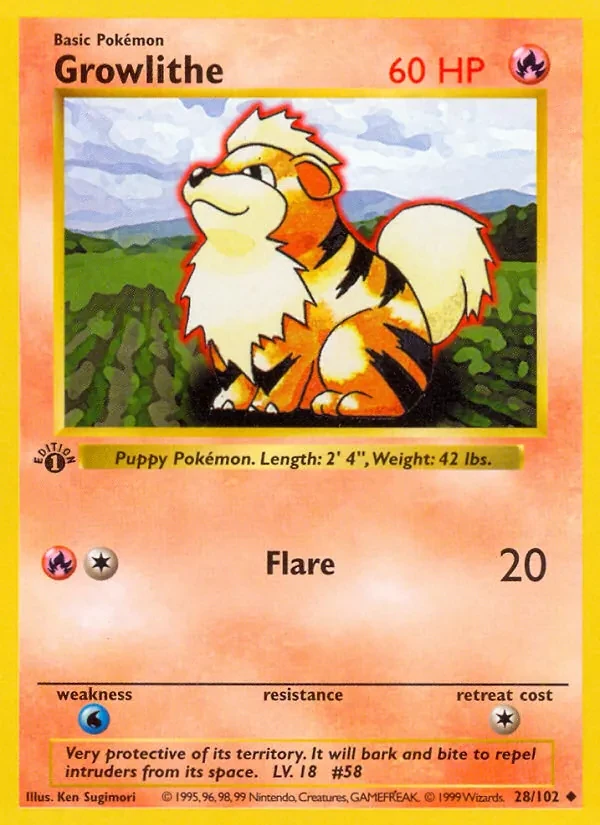 Growlithe 28/102 Base Set Pokémon card
