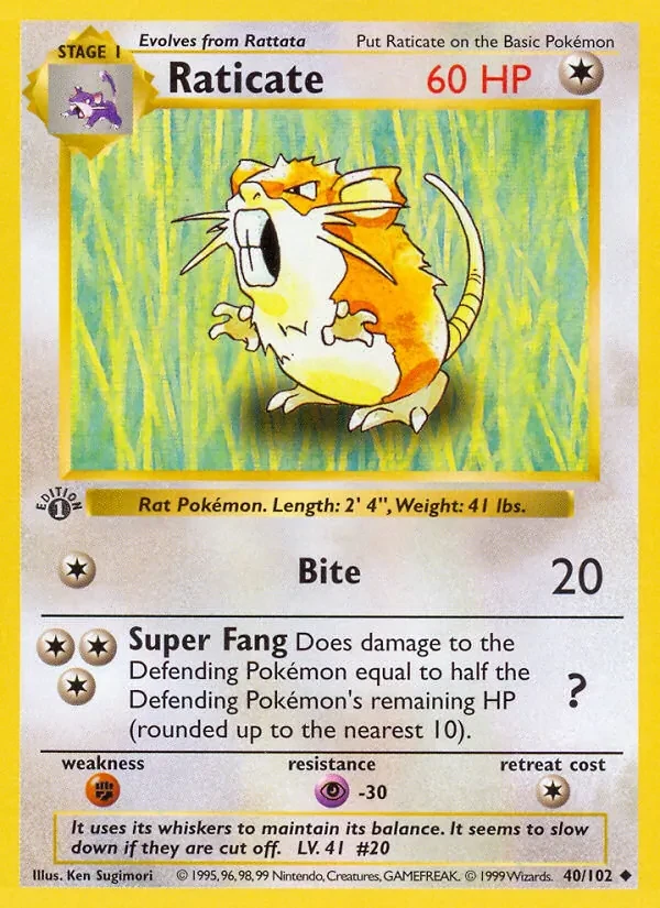 Carta Pokémon Raticate 40/102 Base Set