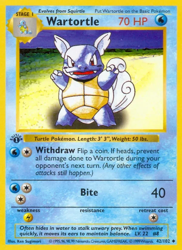 Wartortle 42/102 Base Set Pokémon card