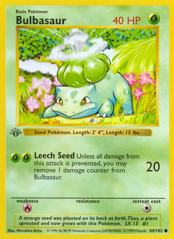 Bulbasaur 44/102 Base Set Pokémon card