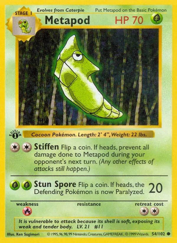 Metapod 54/102 Base Set Pokémon card