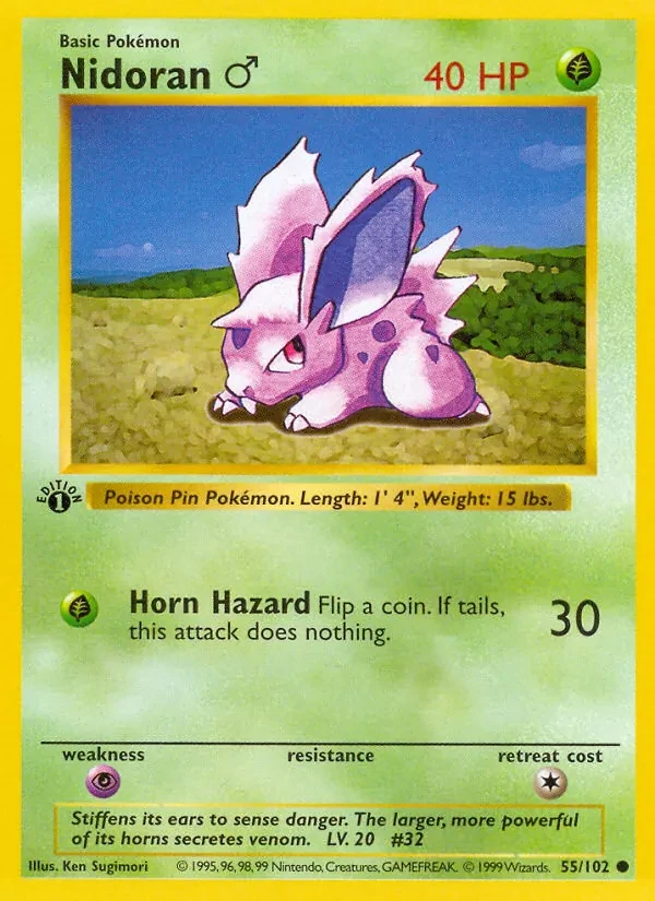 Nidoran♂ 55/102 Base Set Pokémon Karte