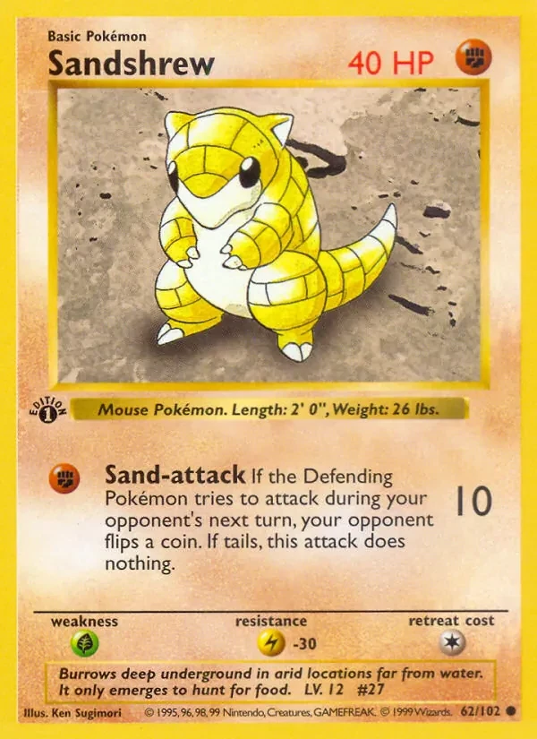 Sandshrew 62/102 Base Set Pokémon card