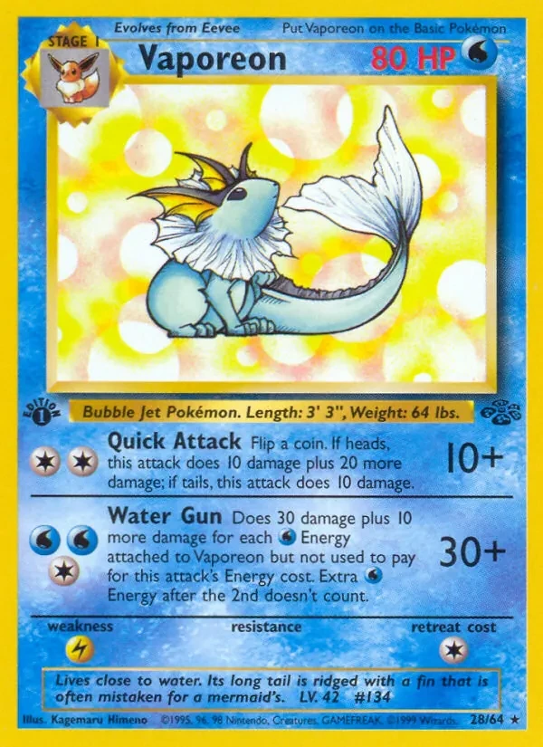 Vaporeon 28/64 Jungle Pokémon card