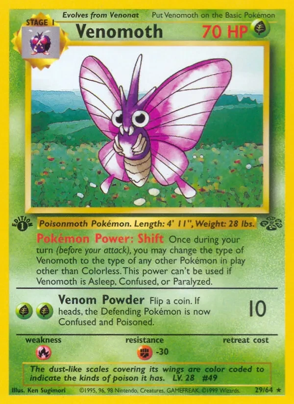 Venomoth 29/64 Jungle Pokémon card