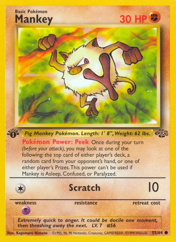 Mankey 55/64 Jungle Pokémon kaart