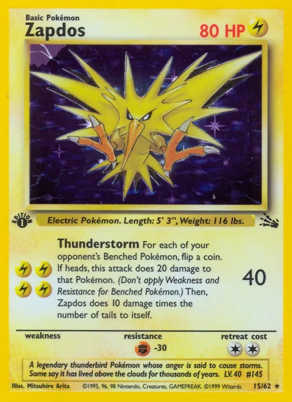 Zapdos 15/62 Fossil Pokémon card