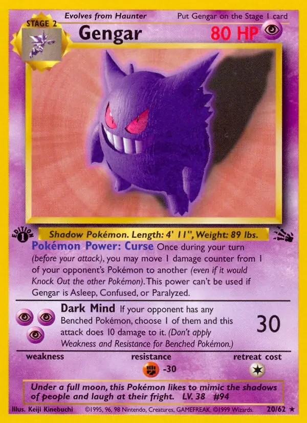 Gengar 20/62 Fossil Pokémon card