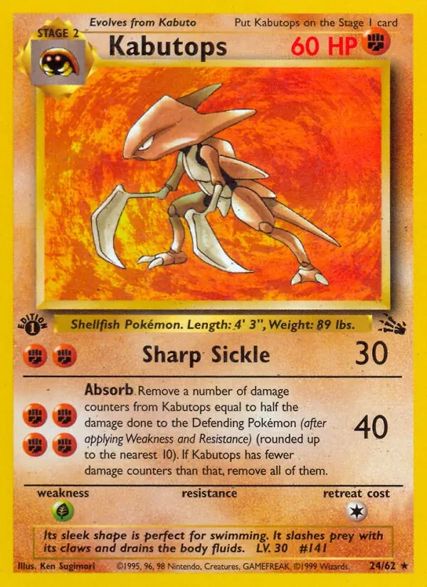 Kabutops 24/62 Fossil Pokémon card