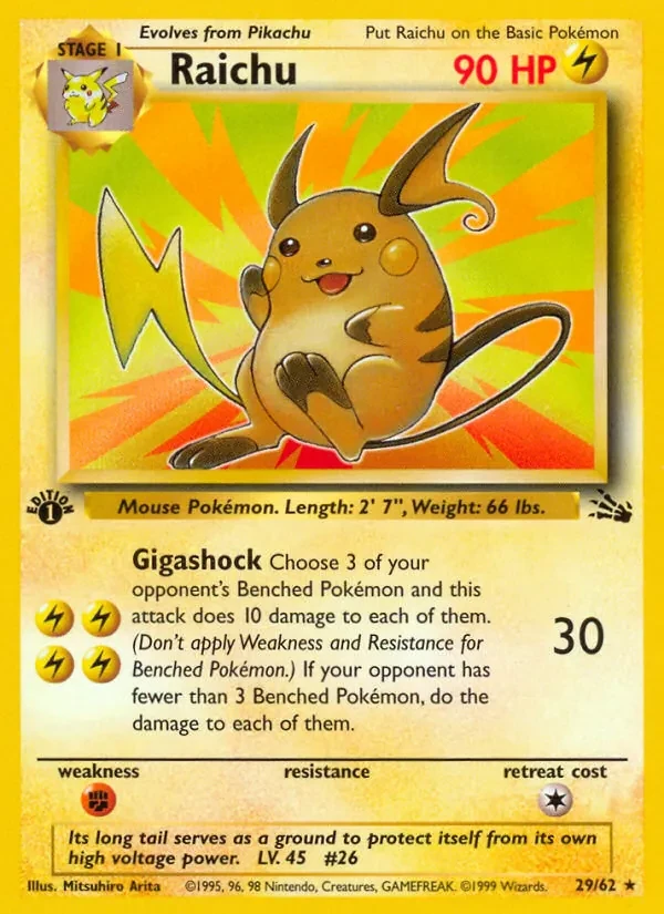 Raichu 29/62 Fossil Pokémon Karte