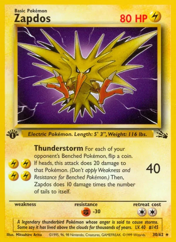 Zapdos 30/62 Fossil Pokémon card