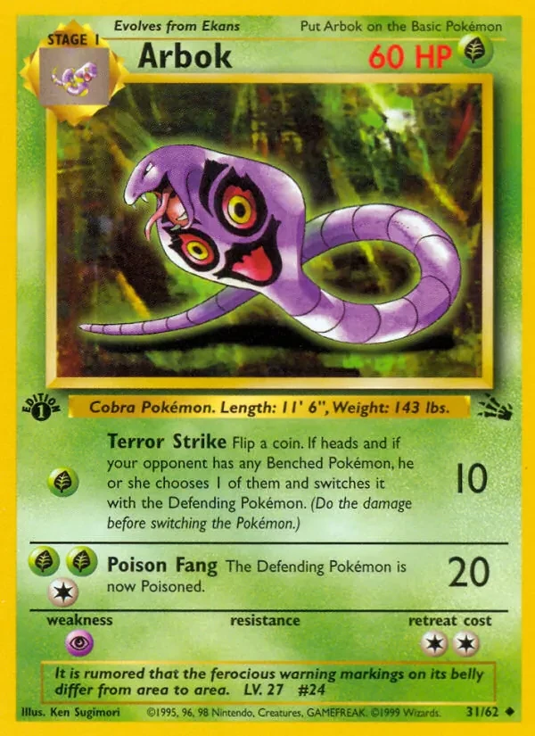 Arbok 31/62 Fossil Pokémon card