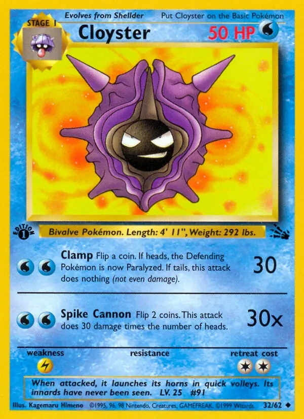 Cloyster 32/62 Fossil Pokémon card