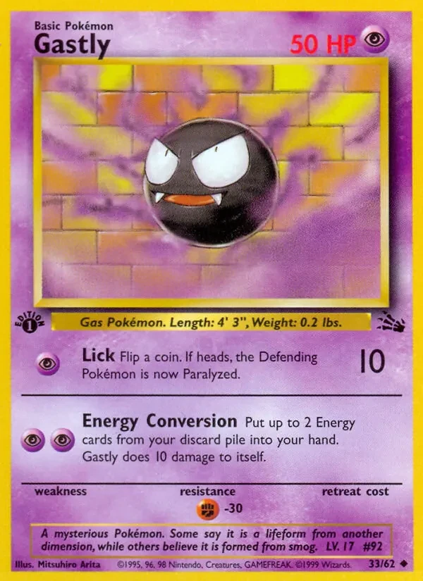 Gastly 33/62 Fossil Pokémon Karte