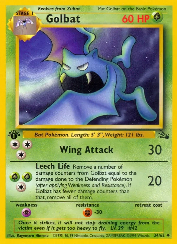 Golbat 34/62 Fossil Pokémon kaart