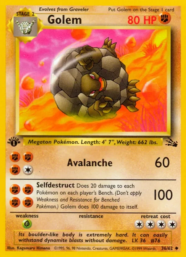 Golem 36/62 Fossil Pokémon card