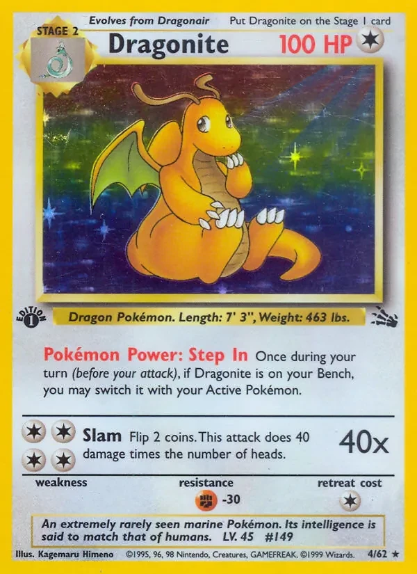 Dragonite 4/62 Fossil Pokémon card