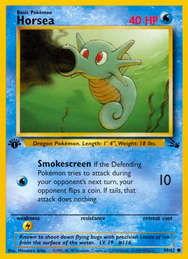 Horsea 49/62 Fossil Pokémon card