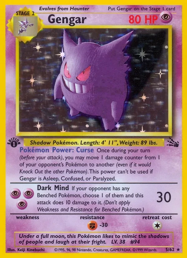 Gengar 5/62 Fossil Pokémon card