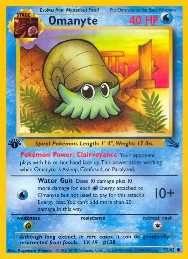Omanyte 52/62 Fossil Pokémon kaart
