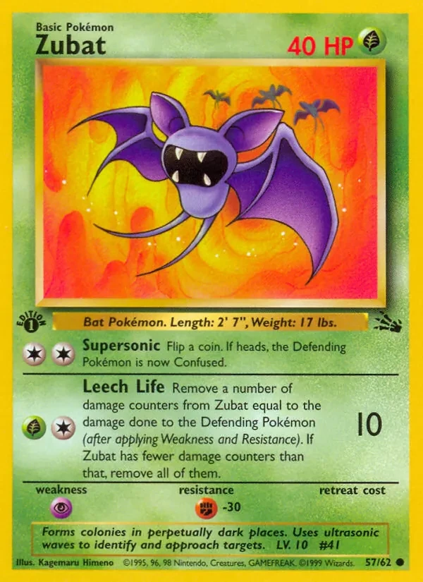 Zubat 57/62 Fossil Pokémon card