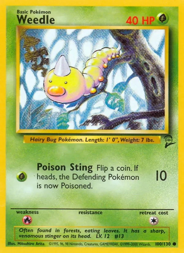 Weedle 100/130 Base Set 2 Pokémon card