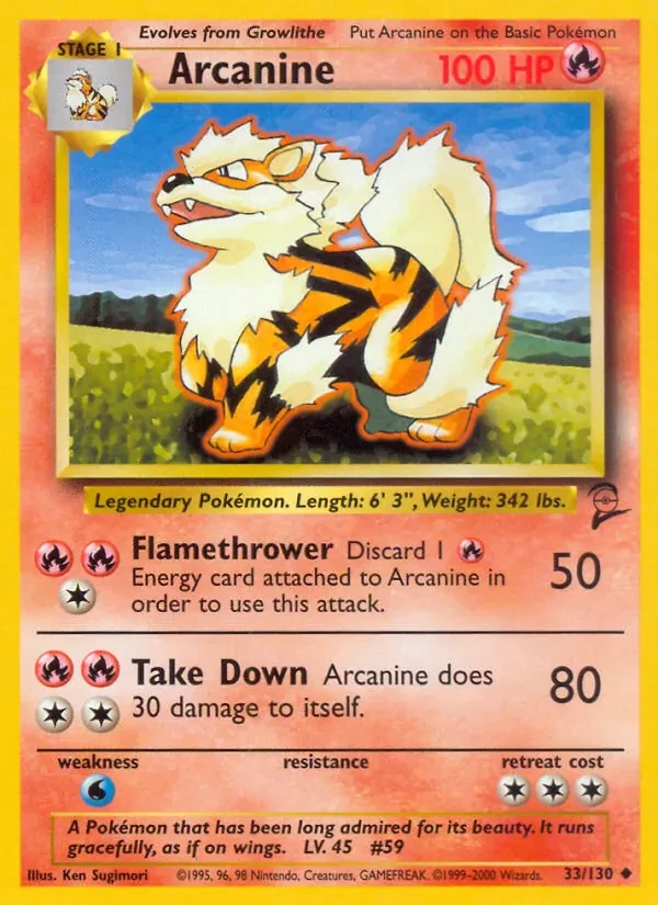 Arcanine 33/130 Base Set 2 Pokémon card