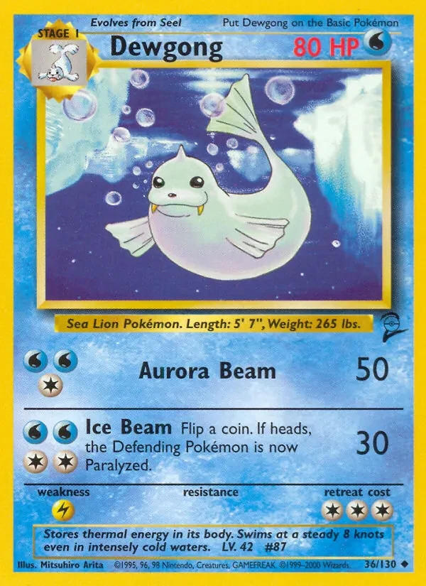 Dewgong 36/130 Base Set 2 Pokémon card
