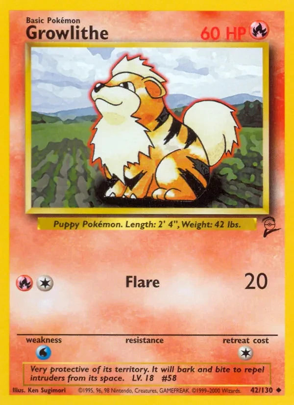 Growlithe 42/130 Base Set 2 Pokémon card