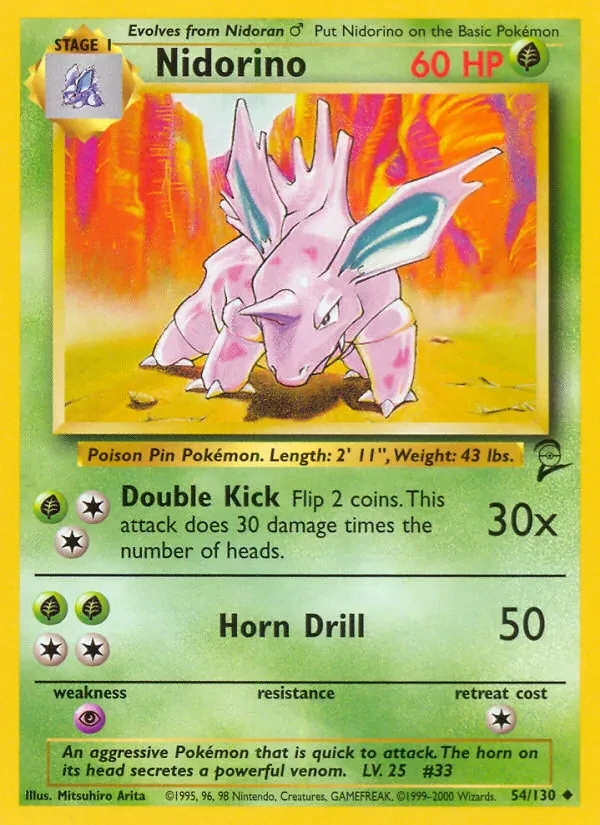 Nidorino 54/130 Base Set 2 Pokémon card