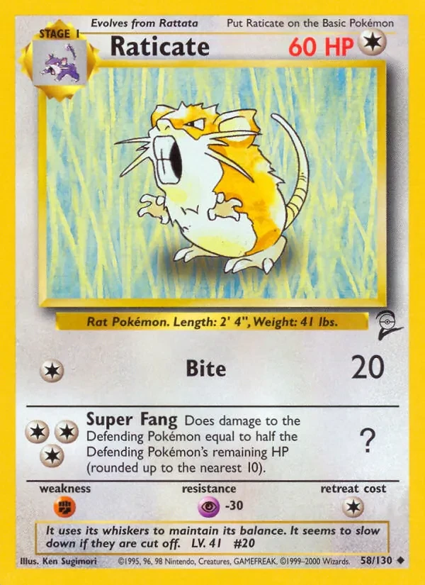 Raticate 58/130 Base Set 2 Pokémon card
