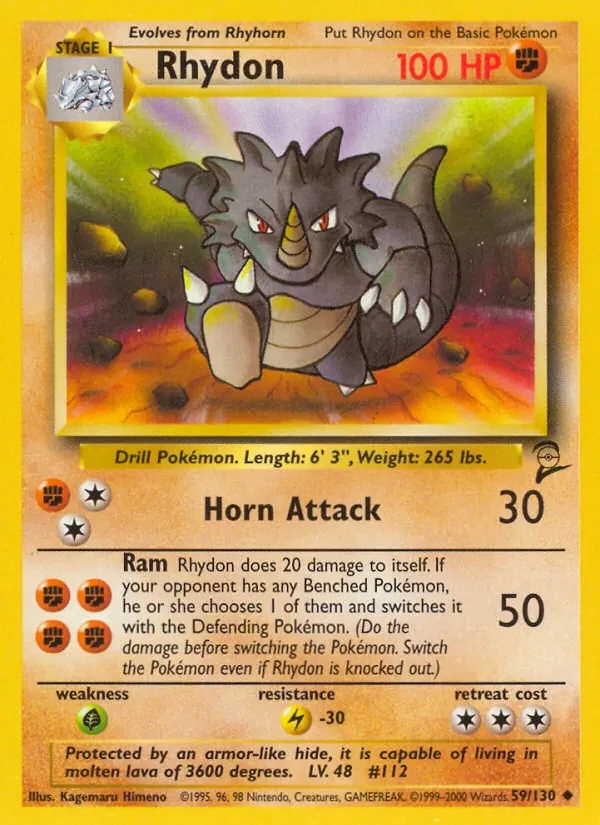 Rhydon 59/130 Base Set 2 Pokémon card