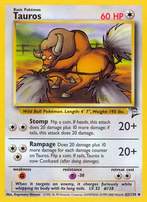 Tauros 62/130 Base Set 2 Pokémon Karte