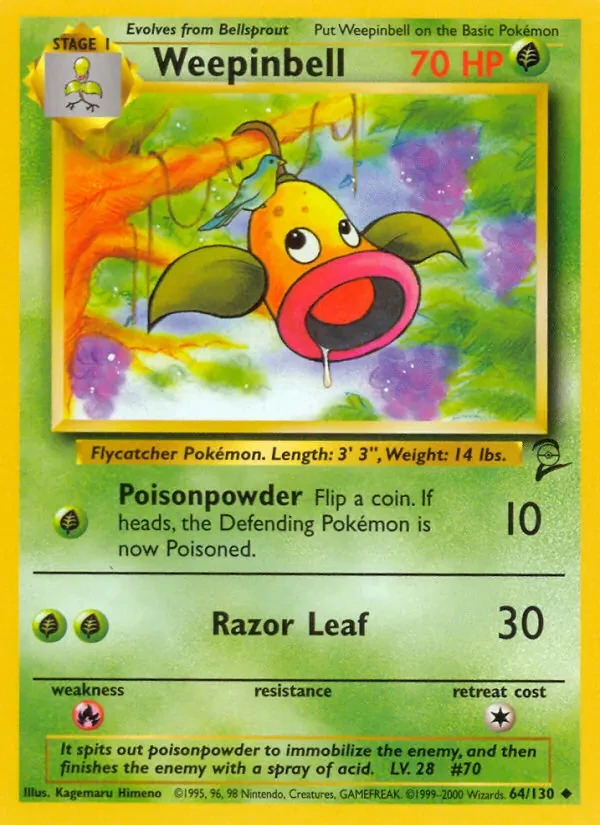 Carta Pokémon Weepinbell 64/130 Base Set 2