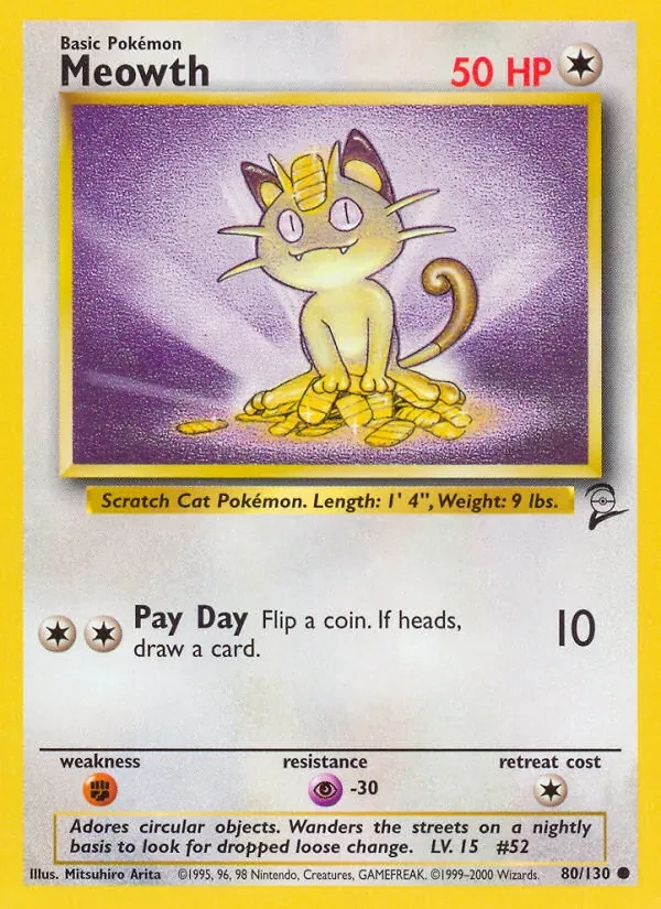Carta Pokémon Meowth 80/130 Base Set 2