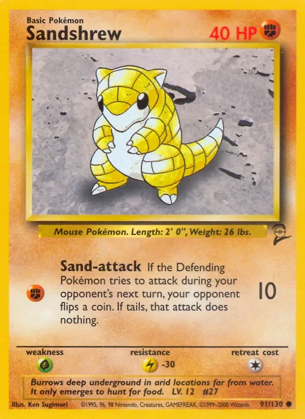 Sandshrew 91/130 Base Set 2 Pokémon card