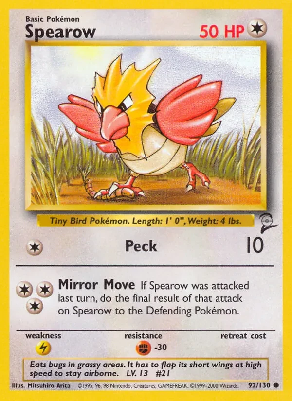 Carta Pokémon Spearow 92/130 Base Set 2