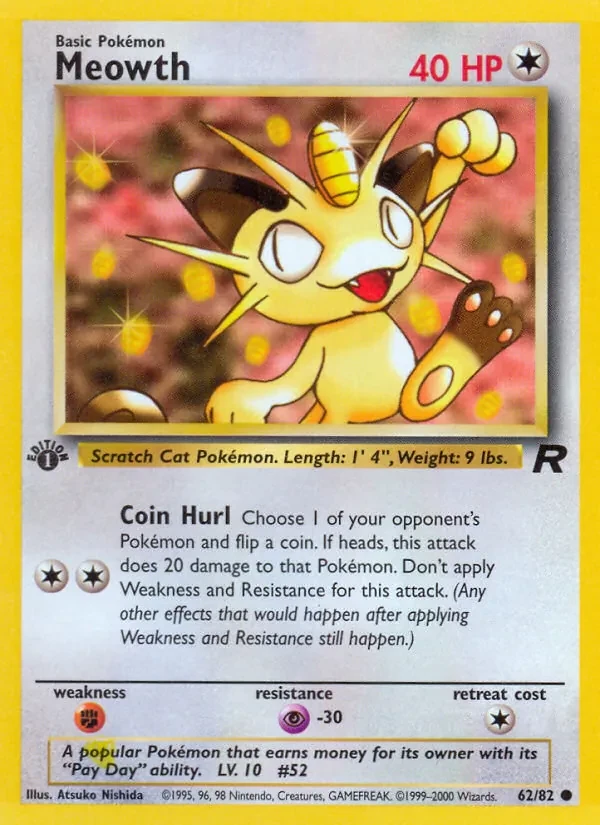 Meowth 62/82 Team Rocket Pokémon card