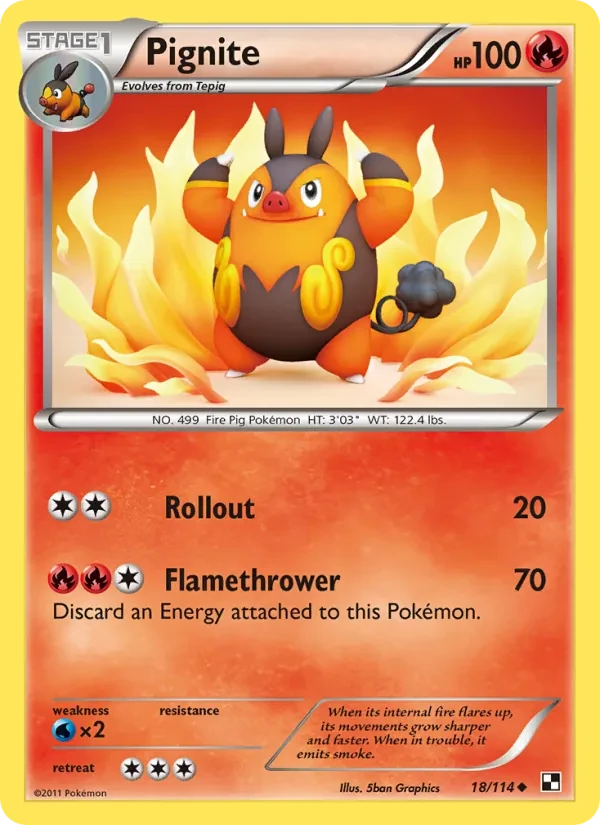 Pignite 18/114 Black & White Pokémon card
