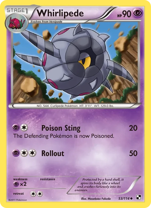 Whirlipede 53/114 Black & White Pokémon card