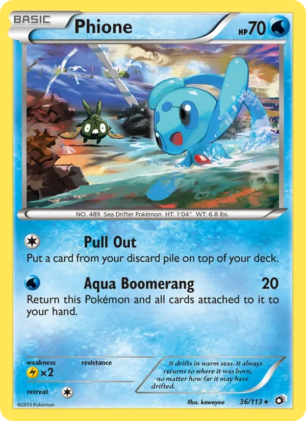 Phione 36/113 Legendary Treasures Pokémon card