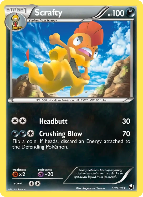 Scrafty 68/108 Dark Explorers Pokémon card