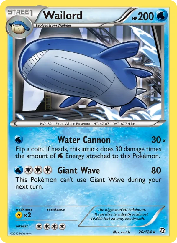 Wailord 26/124 Dragons Exalted Pokémon Karte