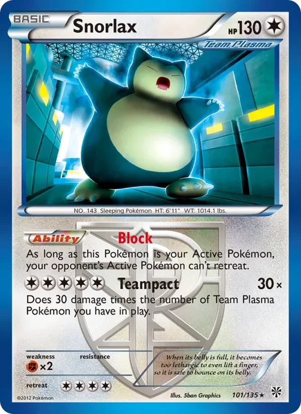 Snorlax 101/135 Plasma Storm Pokémon card
