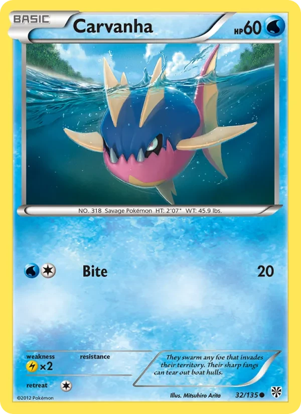Carvanha 32/135 Plasma Storm Pokémon card
