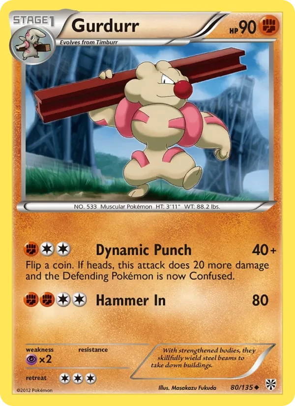 Gurdurr 80/135 Plasma Storm Pokémon card